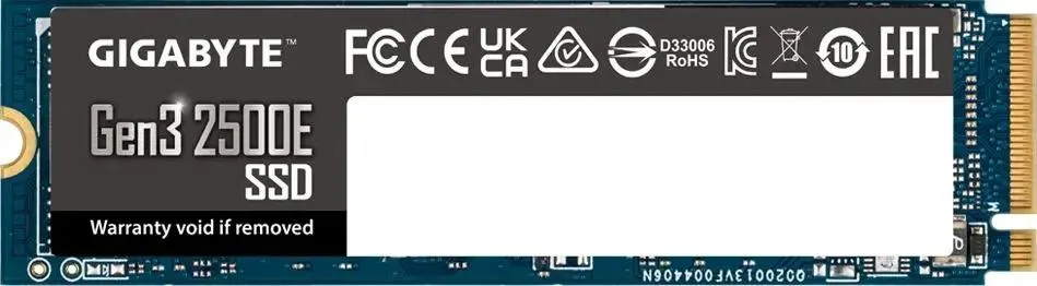 GIGABYTE Gen3 2500E 2TB M.2 2280 NVMe вид сверху с логотипом и сертификатами