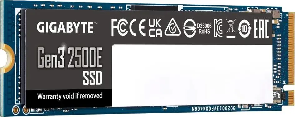GIGABYTE Gen3 2500E 2TB вид сбоку позолоченные контакты M.2 и винт крепления