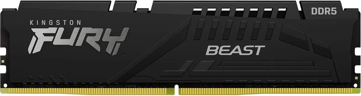 Kingston Fury Beast KF552C40BB-32 DDR5 32 ГБ вид спереди чёрный радиатор золотые контакты