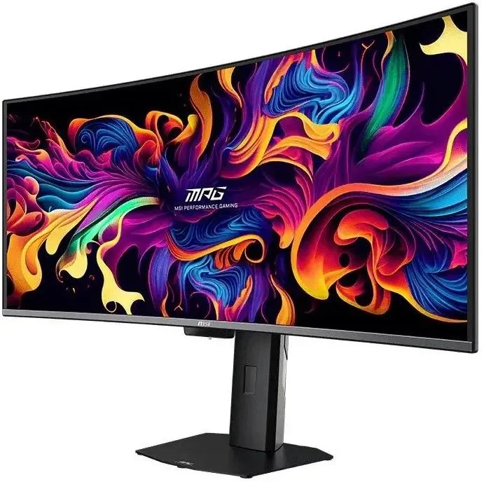 MSI MPG 341CQR вид под углом демонстрация кривизны 1800R и насыщенной цветопередачи