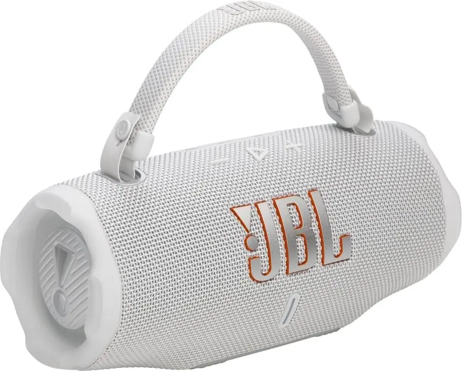 JBL Charge 6 White с ремешком для переноски &mdash; мобильность при использовании на улице
