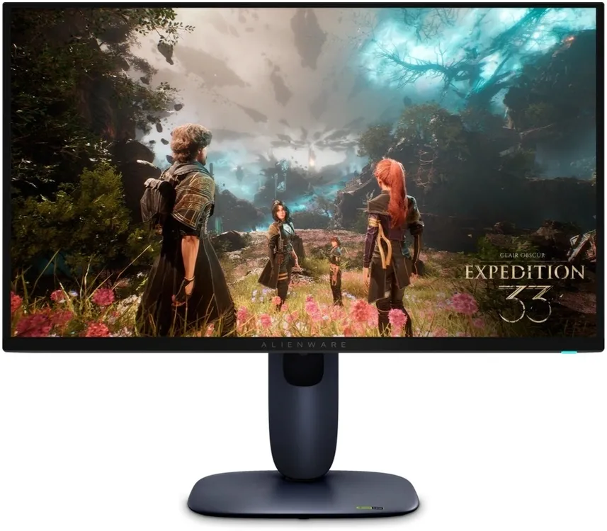 Dell Alienware AW2725Q вид спереди &mdash; тонкие рамки, ультратонкий корпус на регулируемой подставке
