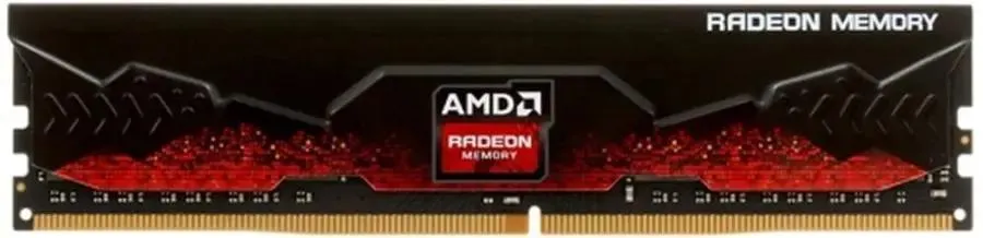 AMD Radeon R7 Performance R7S416G2606U2S DDR4 16 ГБ модуль с чёрным радиатором и логотипом AMD