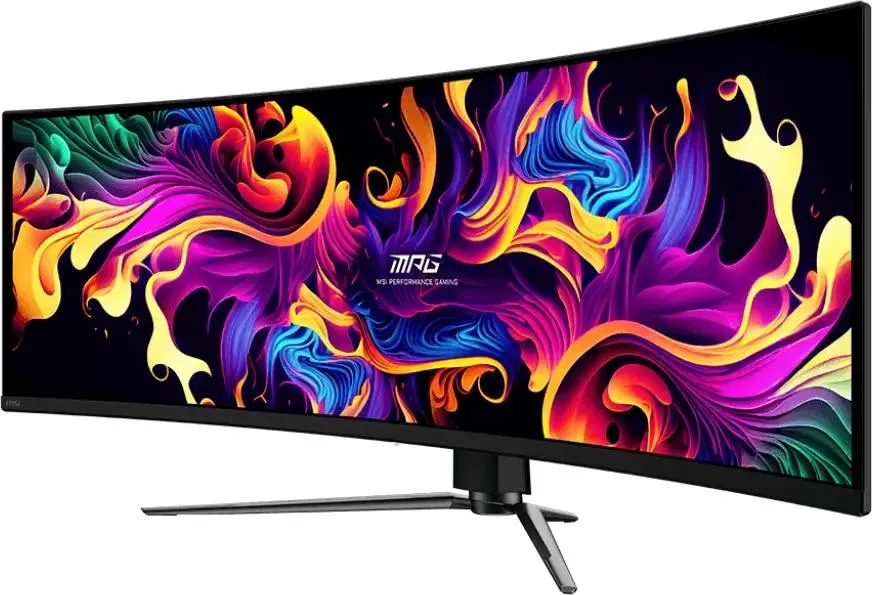 MSI MPG 491CQPX вид сбоку — профиль изогнутой панели 1800R и подставка с регулировкой