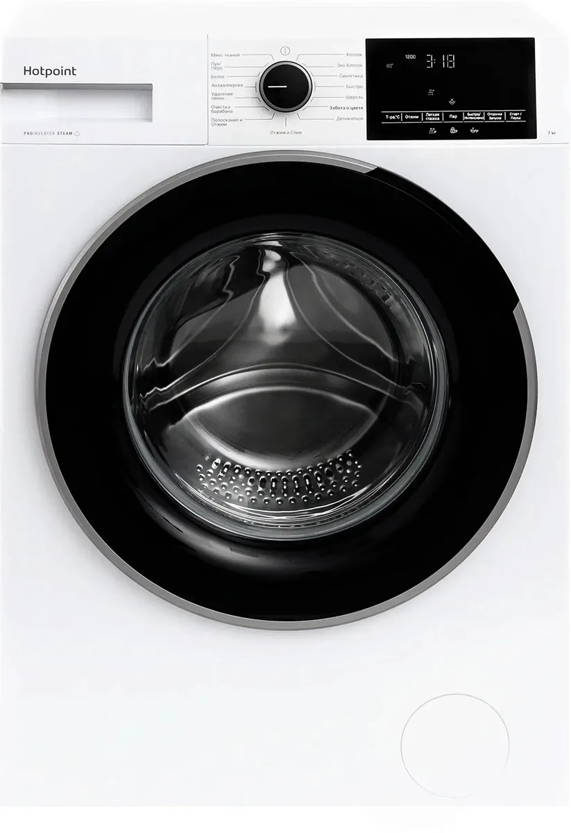 Hotpoint WSH 7290 VWB открытый люк диаметром 34 см и панель управления с дисплеем