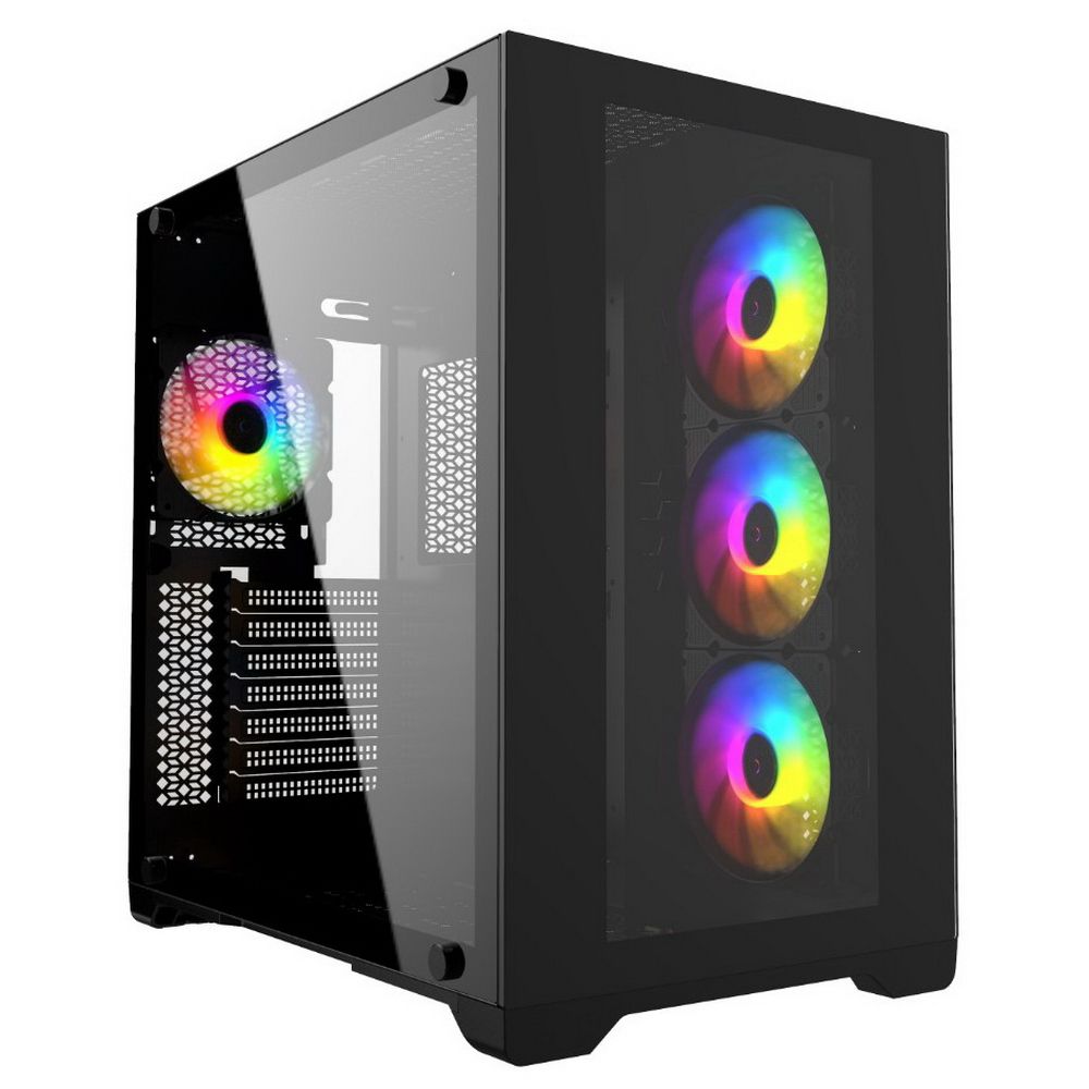 Powercase Vision Micro CVBM-L4 &mdash; вид сбоку, прозрачная боковая панель и ARGB-вентиляторы