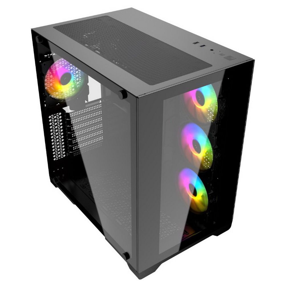 Powercase Vision Micro CVBM-L4 &mdash; вид спереди с тремя RGB-вентиляторами на фронтальной стеклянной панели
