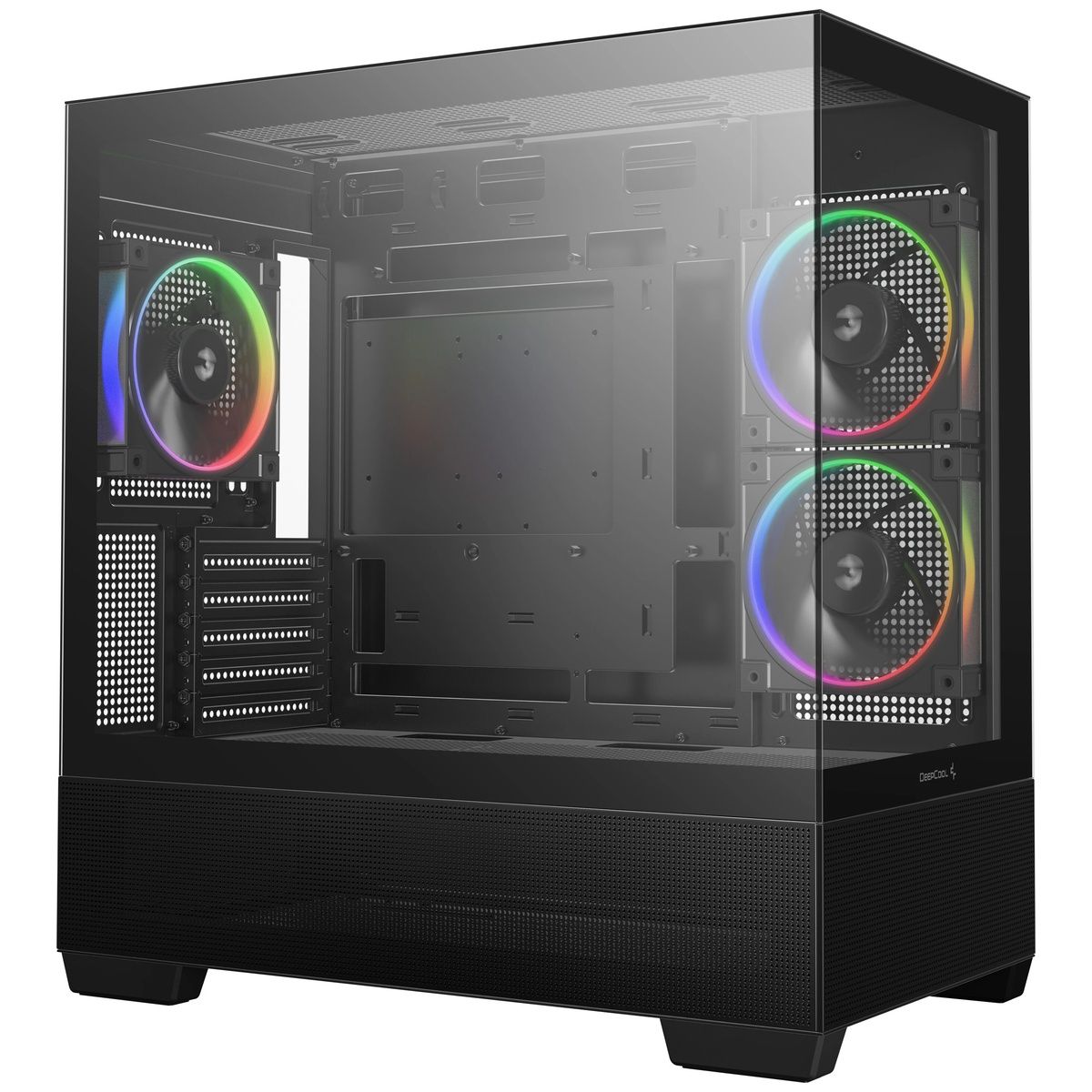 DeepCool CG380 3F — внутреннее пространство корпуса с монтажными позициями для вентиляторов и радиаторов СЖО