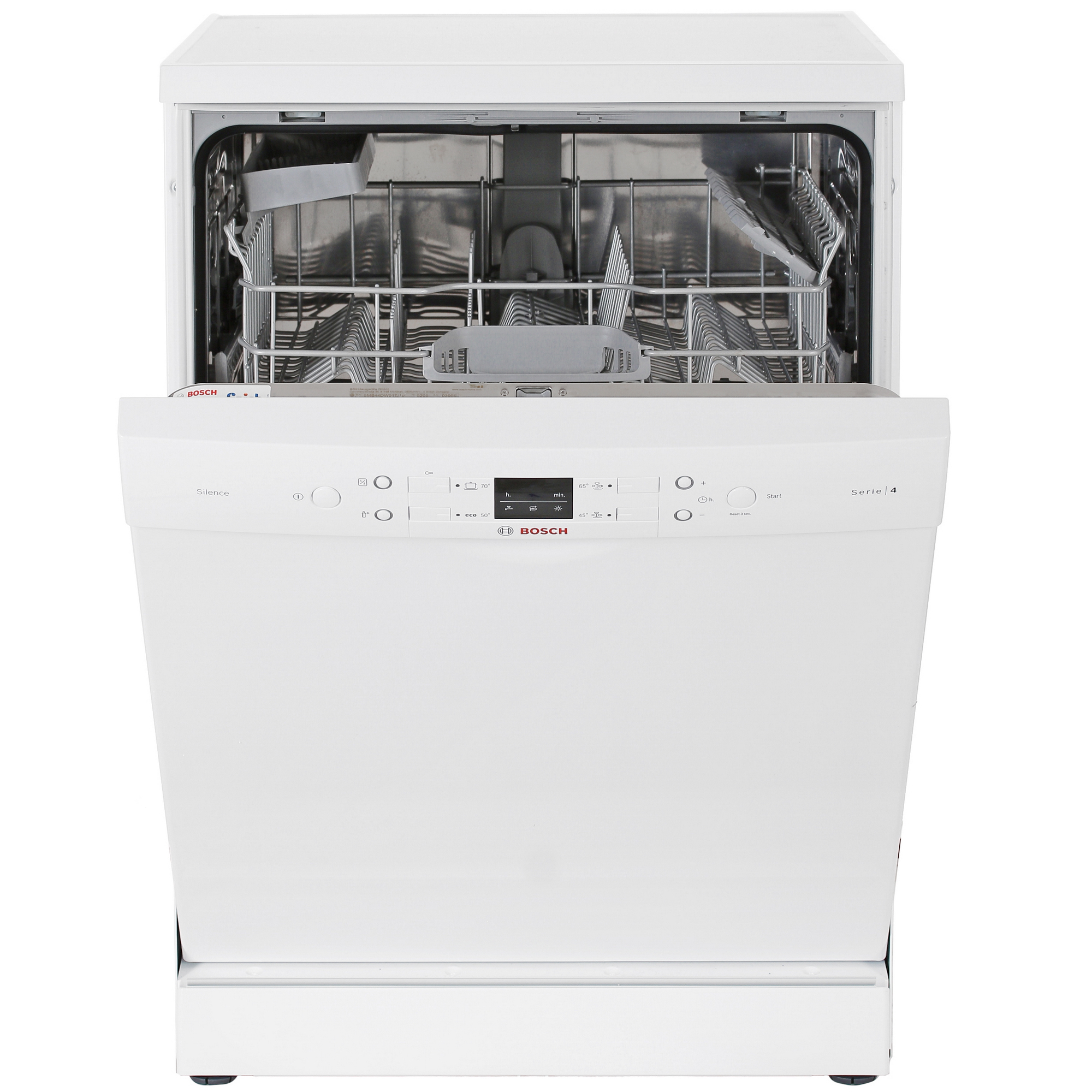 Bosch SMS44DW01T открытая дверца с корзиной для посуды и третьим коробом