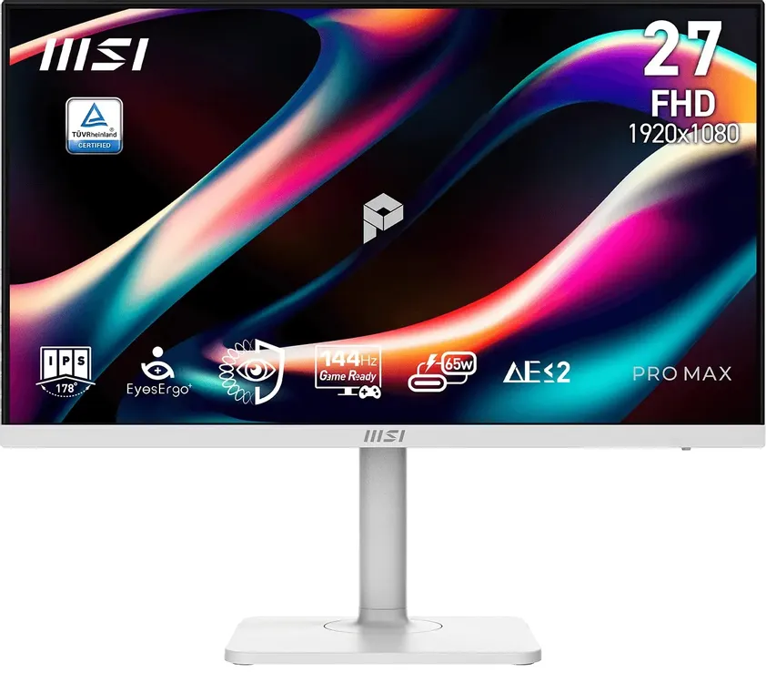 MSI PRO MAX 271PHW E14 сертификация T&Uuml;V EyeErgo FreeSync 144Hz 65W маркировка технологий