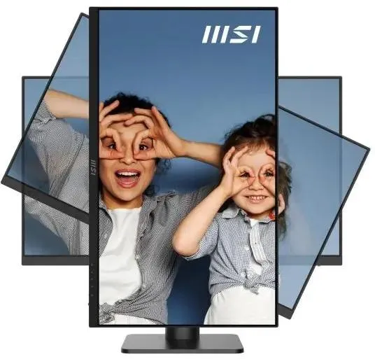 MSI PRO MP273UP E6 под разными углами наклона, демонстрация регулировки подставки и угла обзора