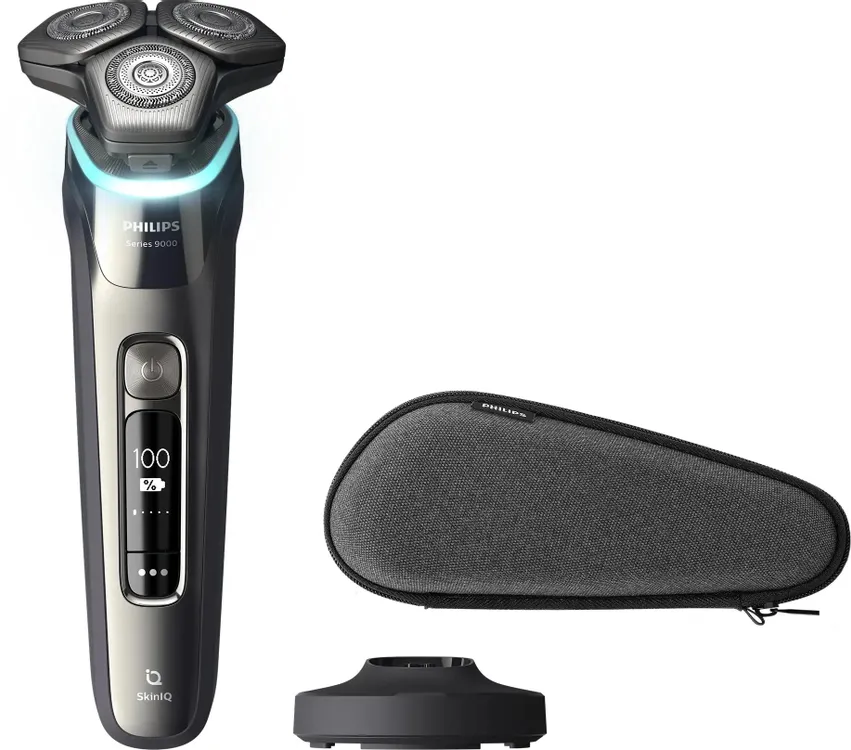 Комплектация Philips S9974/35 — бритва, дорожный чехол и зарядная станция с очисткой