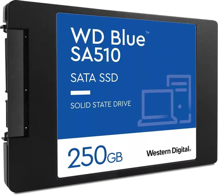 Western Digital WD Blue SA510 250 ГБ боковой профиль справа винты крепления форм-фактор 2.5 дюйма