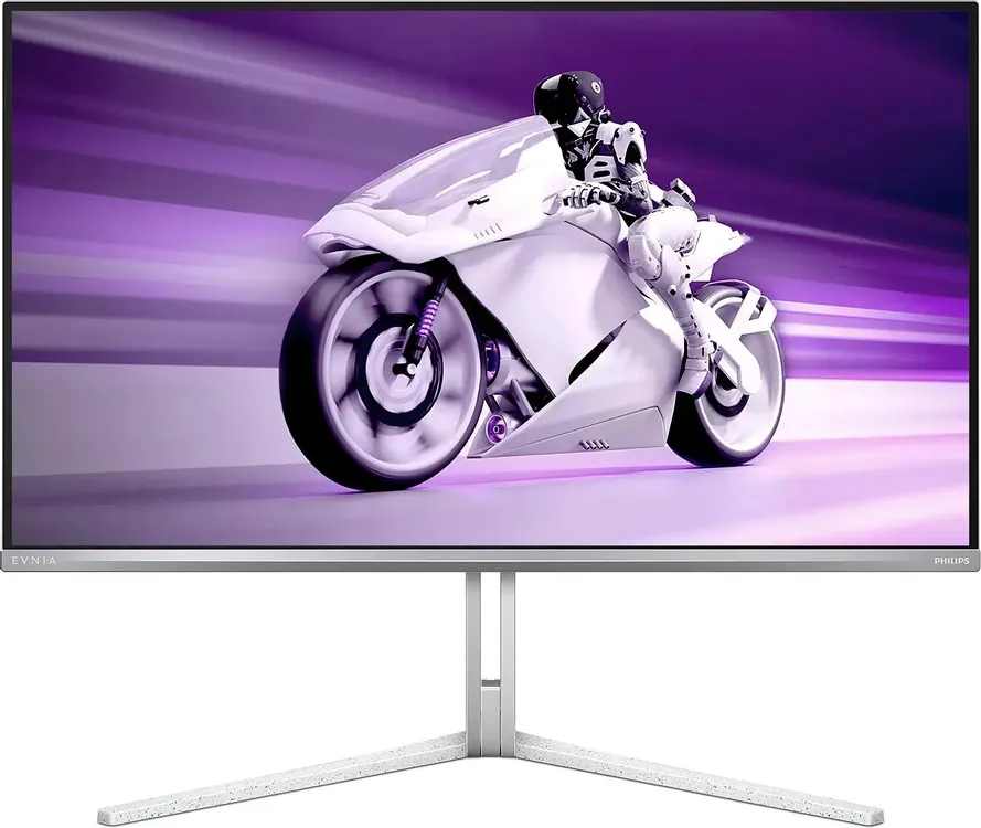 Philips Evnia 8000 32M2N8800 QD-OLED монитор вид спереди, демонстрация цветопередачи