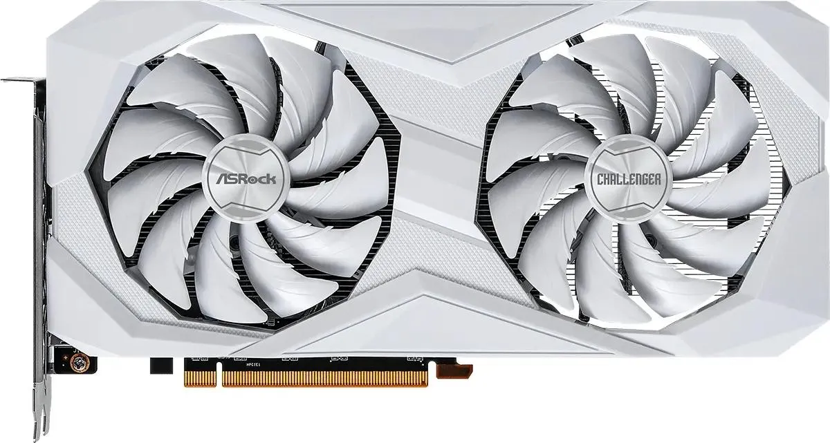 ASRock Radeon RX 6600 Challenger вид сверху — разъёмы питания 8 pin и золотые контакты PCIe