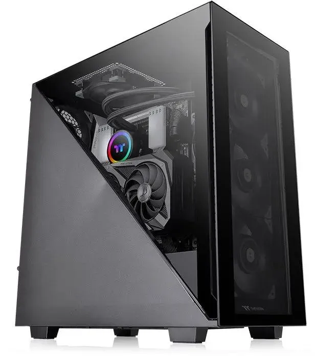 Thermaltake Divider 300 TG вид изнутри с СЖО RGB-подсветкой и видеокартой