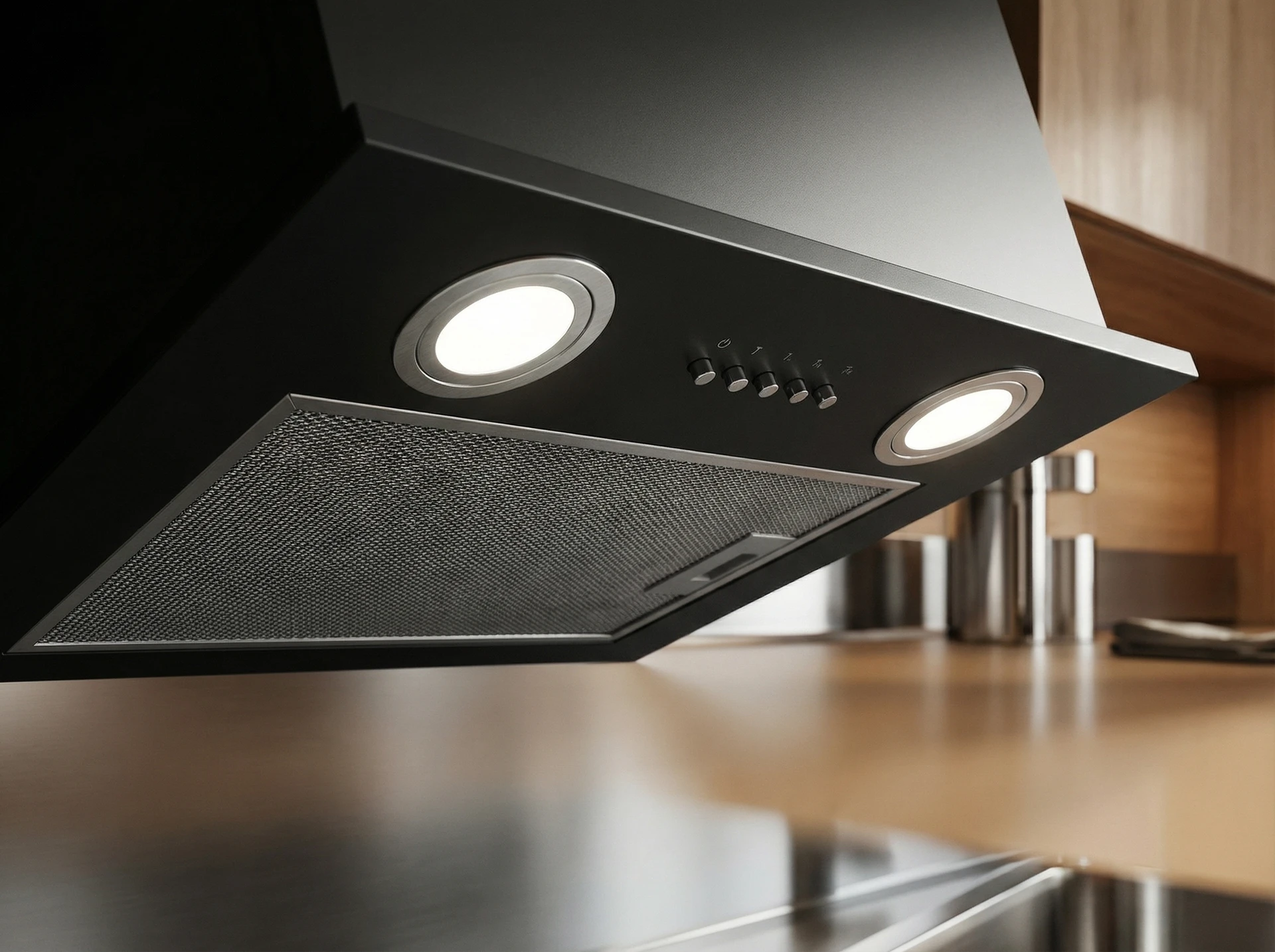 Meferi Light InBox45BK встраиваемая вытяжка в интерьере кухни &mdash; скрытый монтаж в шкаф