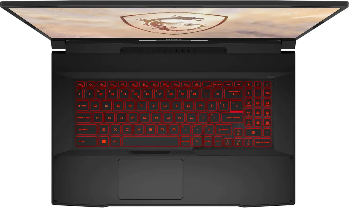 MSI Katana 17 B13UCR полноразмерная клавиатура с красной подсветкой и цифровым блоком вид сверху