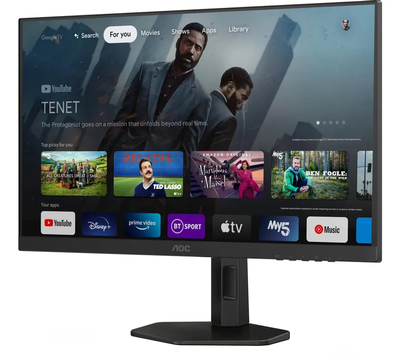 AOC Q27G4XY вид под углом, экран 27 дюймов активен, безрамочный дизайн
