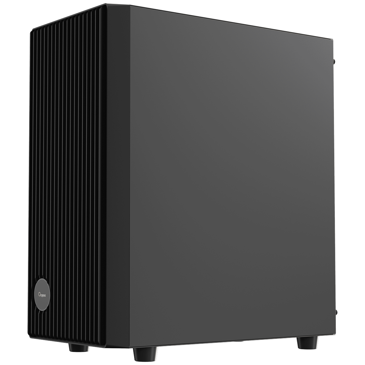Ocypus Case Gamma C70 BK боковой профиль — компактный Mid-Tower с вертикальными рёбрами охлаждения