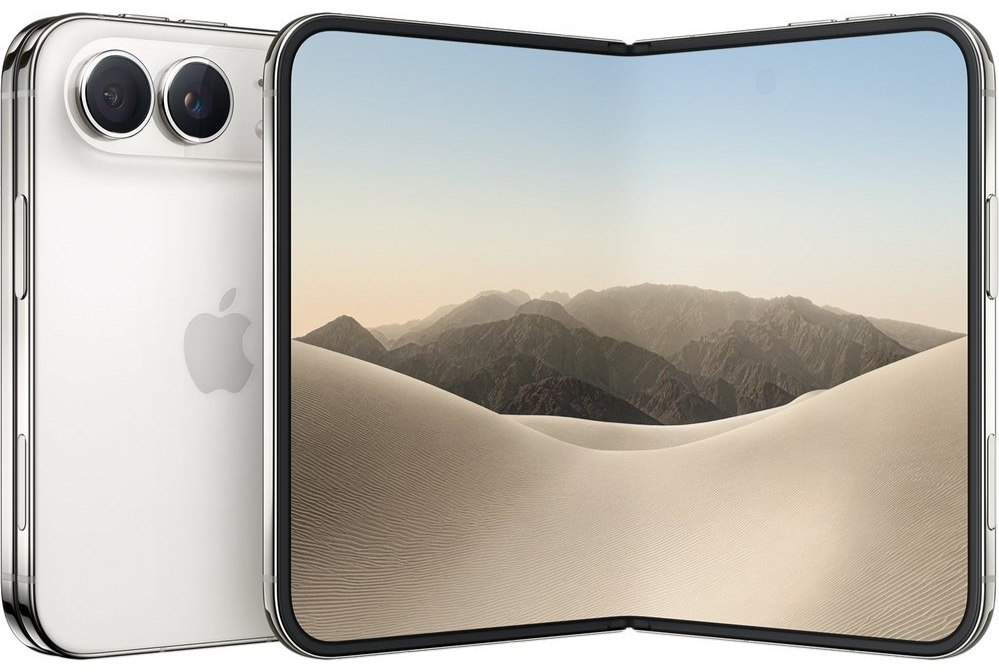 Apple iPhone Duo 2TB Star White — складной смартфон, вид спереди и сзади, двойная камера