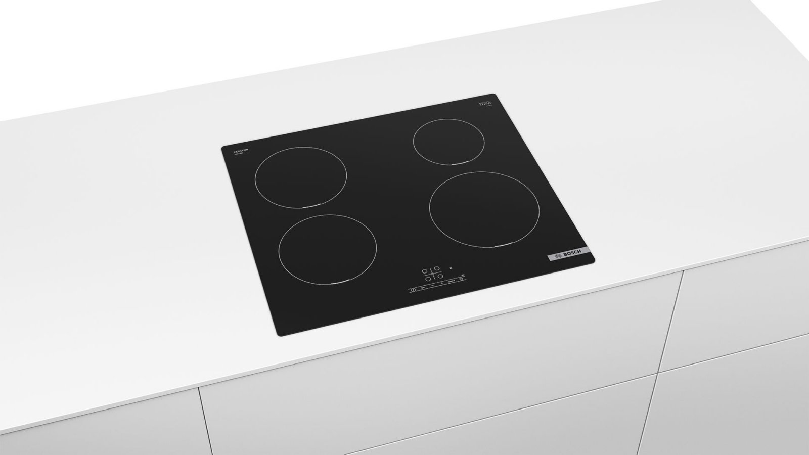 Bosch PUG611AA5D встраиваемая индукционная панель 60 см черная стеклокерамика на белой столешнице