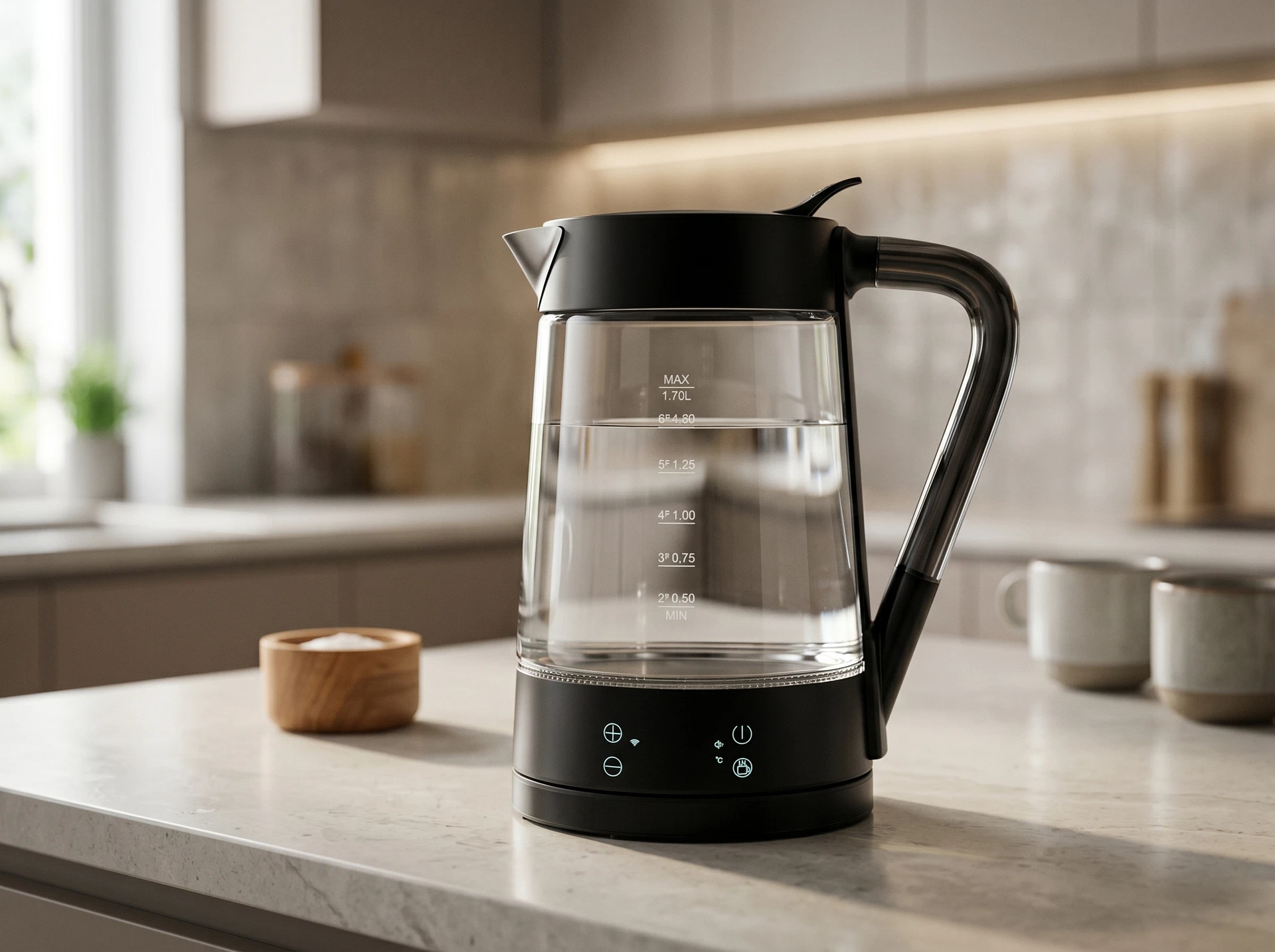 Чайник Polaris PWK 1715CGLD Wi-Fi IQ Home черный - фото в интерьере