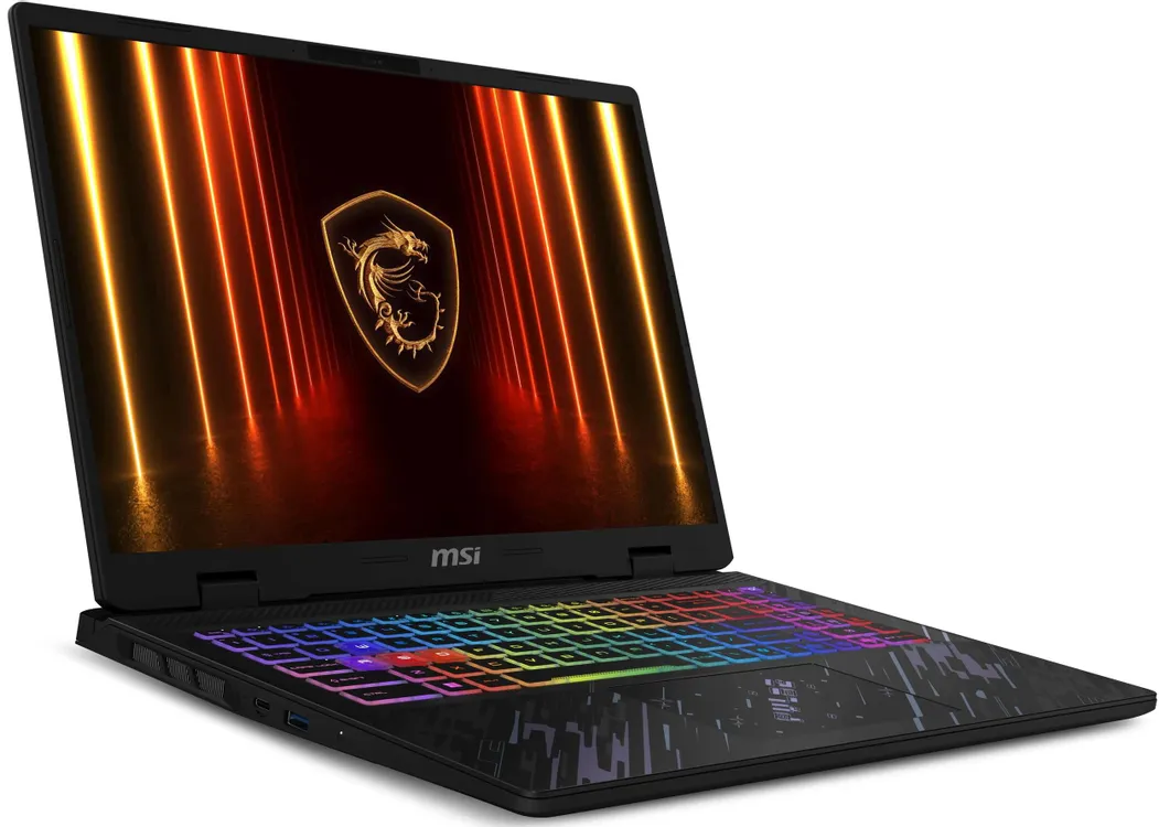 MSI Pulse A16 AI+ вид сбоку тонкий корпус порты подключения левая панель