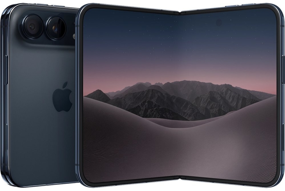 Apple iPhone Duo 2TB Night Sky развёрнут — вид спереди и сзади, двойная тыловая камера