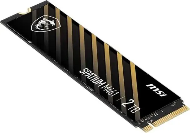 MSI Spatium M461 2TB вид сбоку — толщина профиля 2.15 мм и золотые контакты ключа M