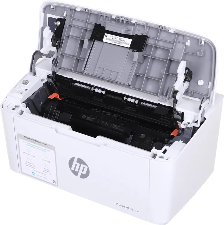 HP LaserJet M111w внутренняя конструкция с картриджем и трактом подачи бумаги