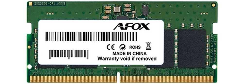 Afox AFSD532D6S2P DDR5 SODIMM 32 ГБ — вид сверху, контакты и маркировка CE/ROHS