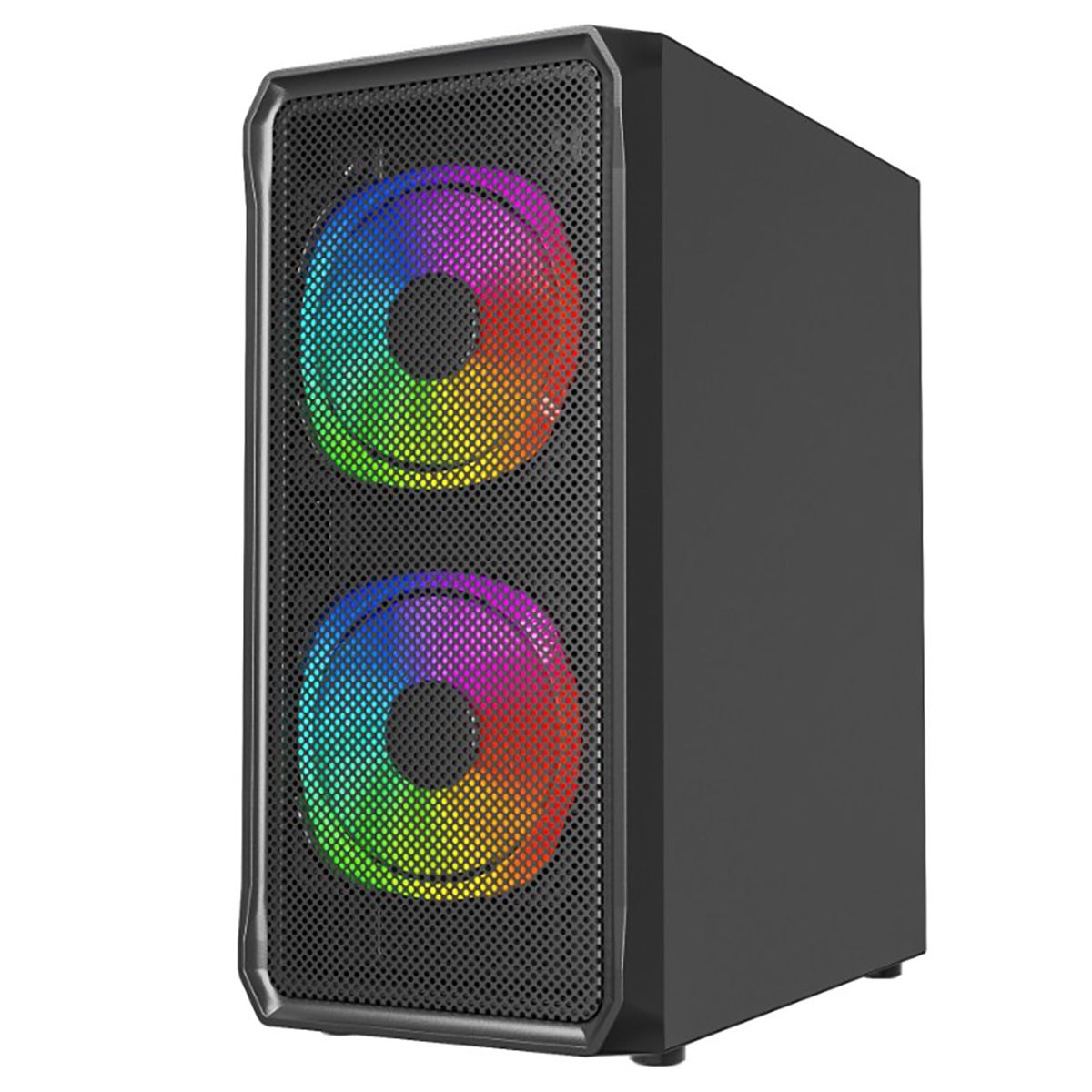 Powercase Mistral Edge SE CMSEB-A3 — фронтальная панель с двумя ARGB-вентиляторами 140 мм и металлической сеткой