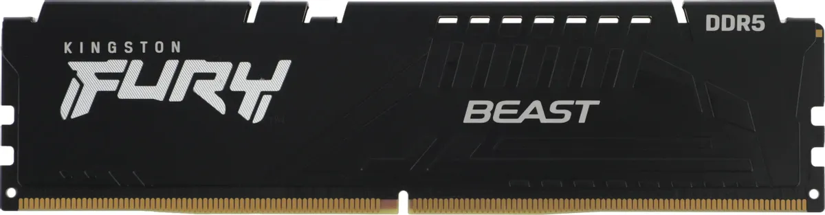Kingston Fury Beast KF552C40BBK2-16 DDR5 — вид сбоку, чёрный радиатор с логотипом Beast