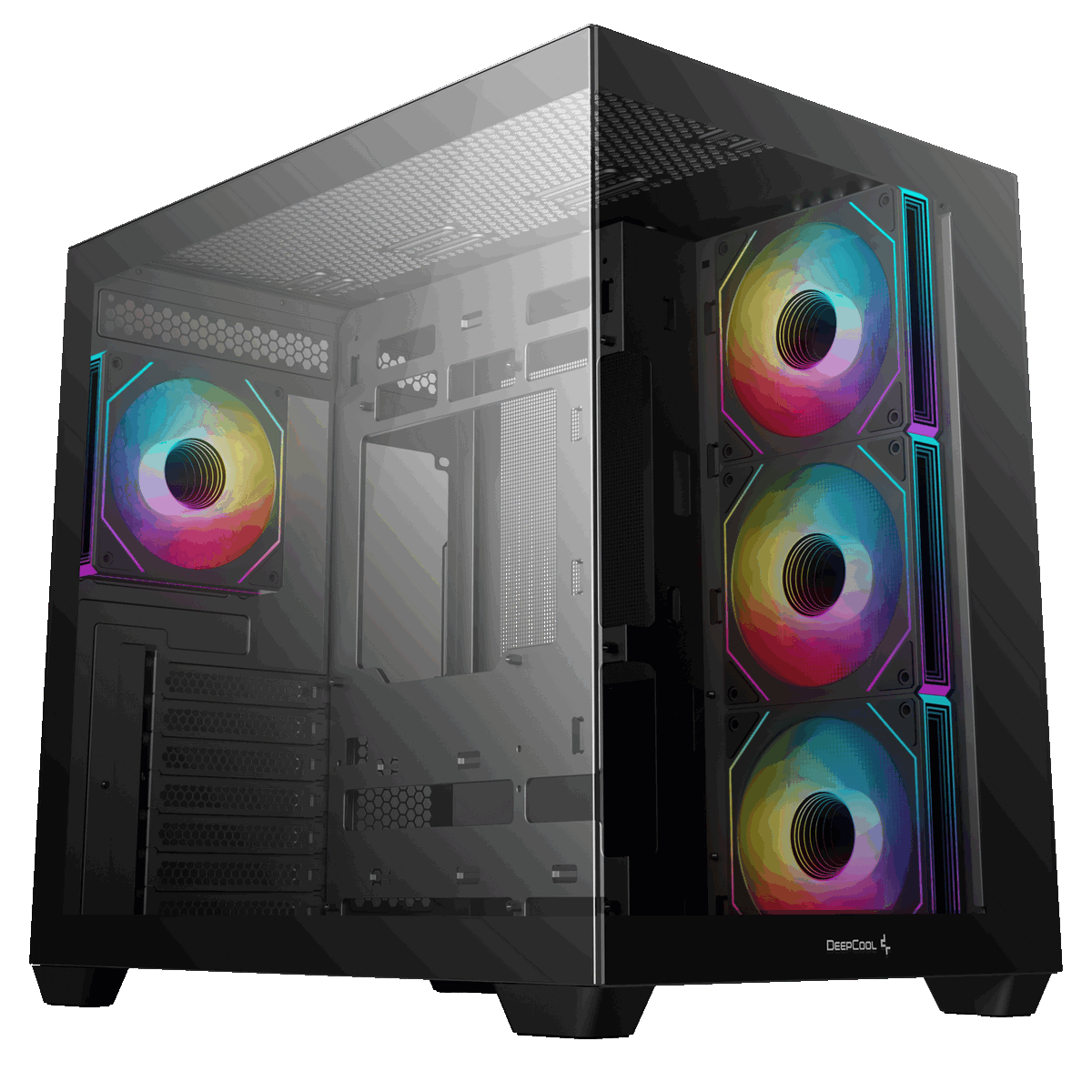 DeepCool CG530 4F корпус вид спереди и сбоку с ARGB-вентиляторами и закалённым стеклом