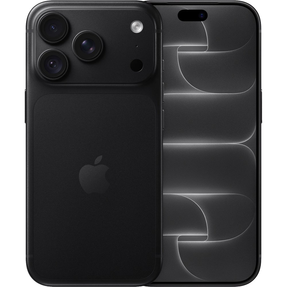 Apple iPhone 18 Pro 2TB Black &mdash; вид спереди и сзади, тройная камера, экран с геометрическим паттерном