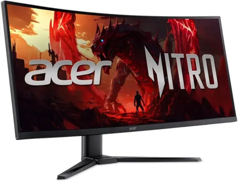 Acer Nitro XZ340CURX2bmiipphx вид сбоку изогнутый ультраширокий монитор с игровым контентом