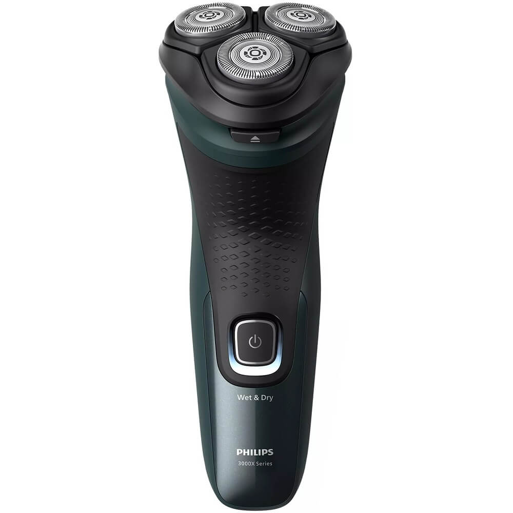 Philips X3052/00 вид спереди — три роторных головки PowerCut и кнопка питания
