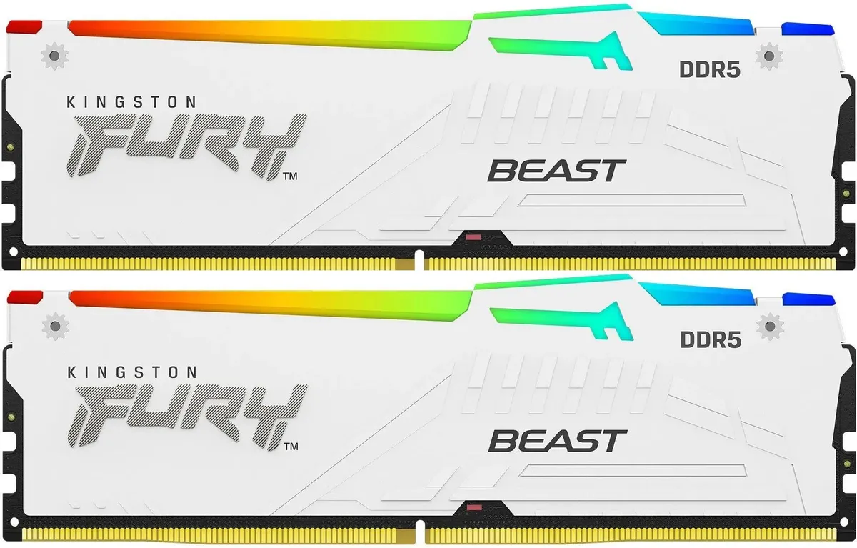 Kingston KF556C40BWAK2-32 Fury Beast DDR5 два модуля белый RGB вид спереди