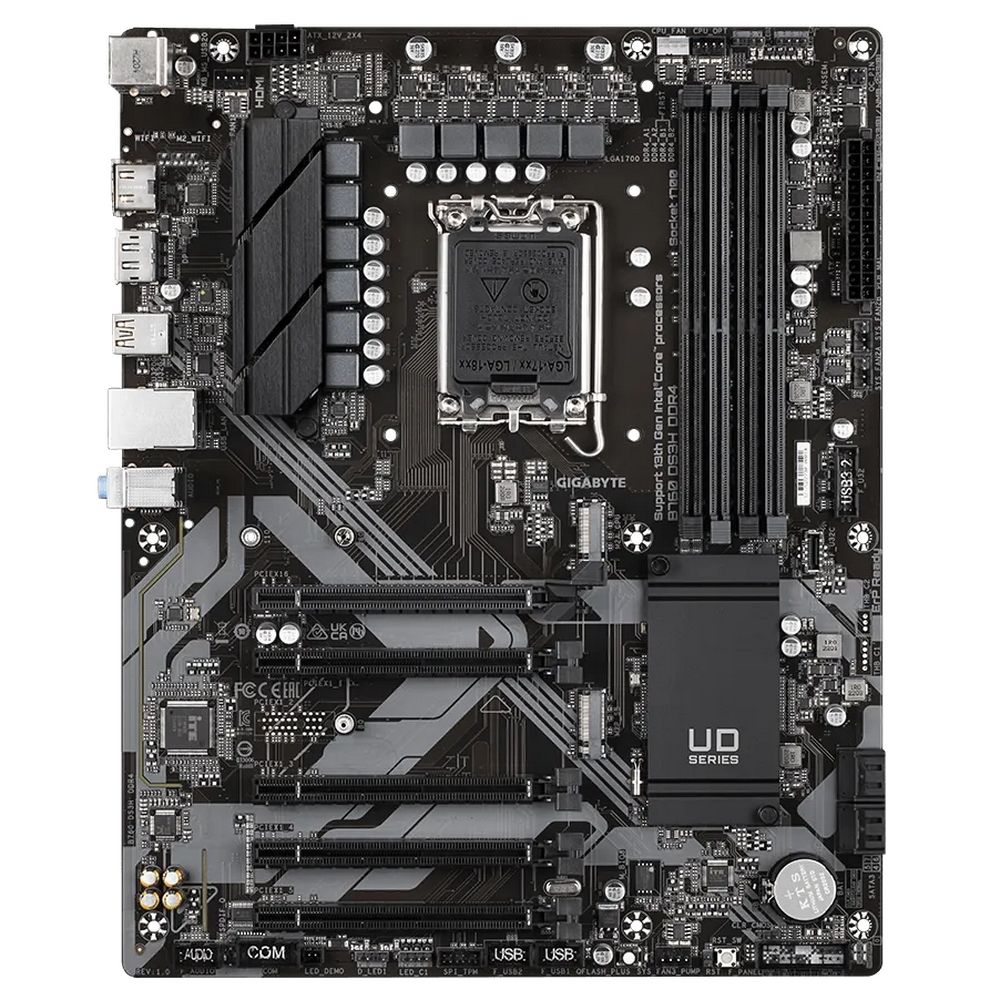 Gigabyte B760 DS3H DDR4 вид сверху &mdash; сокет LGA 1700, слоты DDR4, разъёмы SATA и M.2
