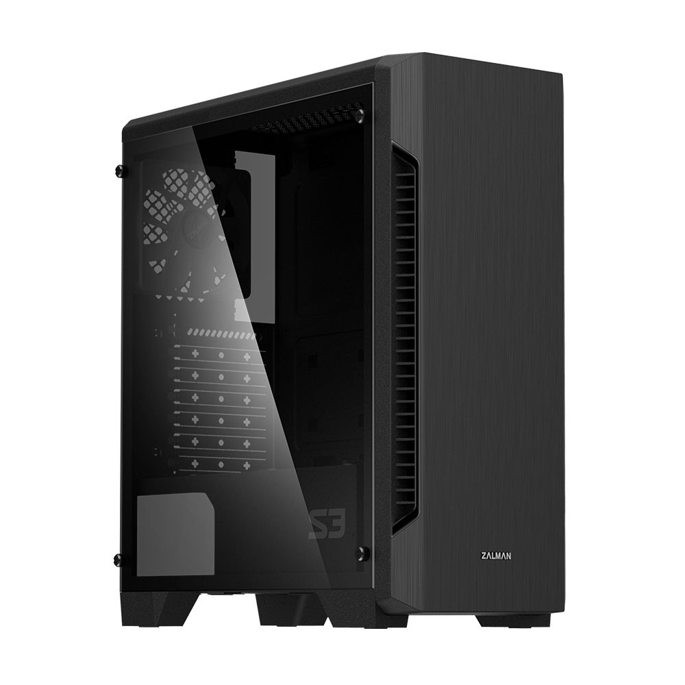 Zalman S3 TG фронтальный вид с открытой стеклянной боковой панелью, вид на внутренние компоненты