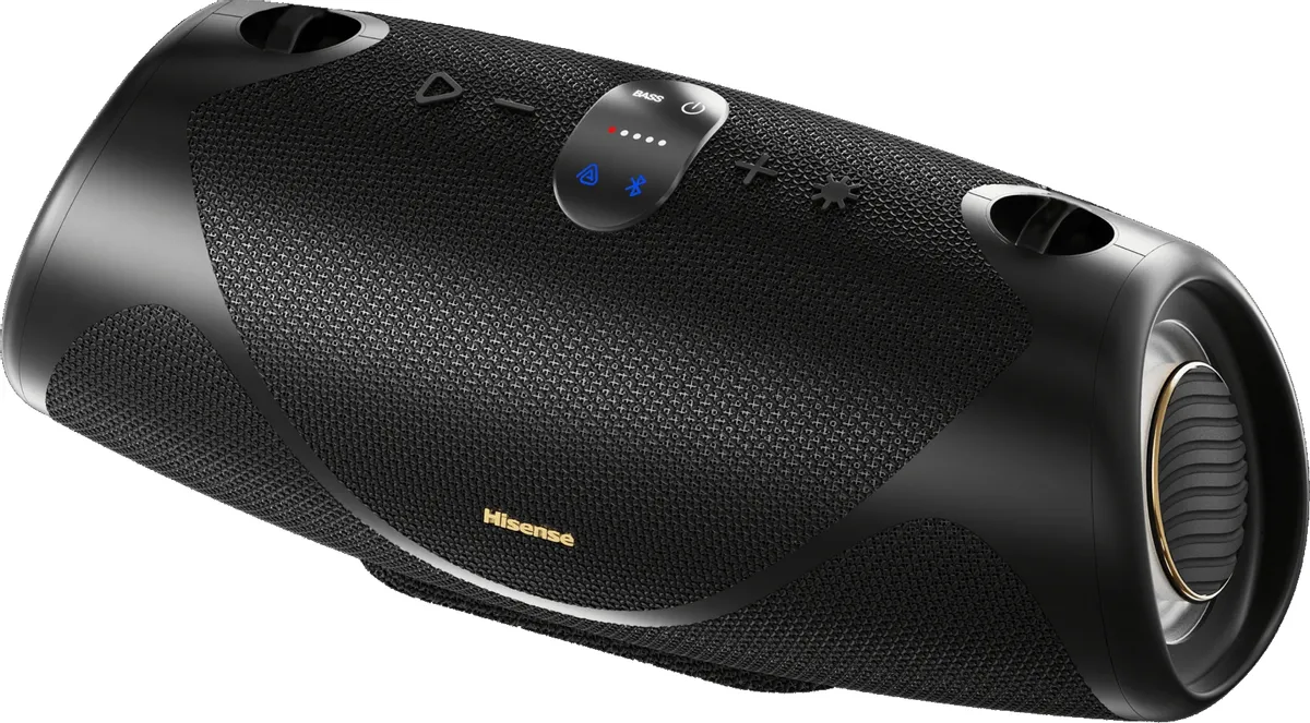 Hisense WeBoom панель управления с кнопками BASS, питание, Bluetooth, AUX и разъёмами